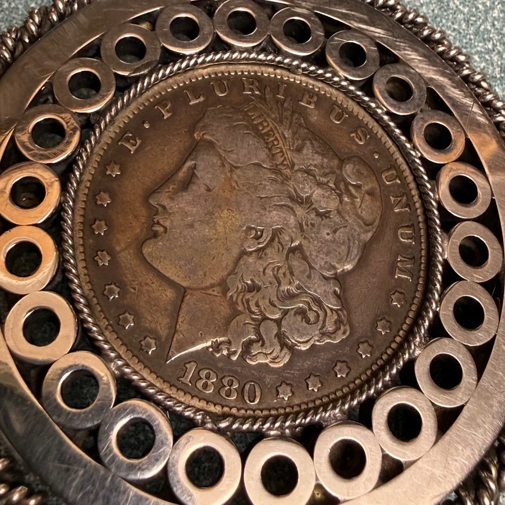 Vintage 1880 Morgan Silver Dollar Belt Buckle Round Western Coin Jewelry